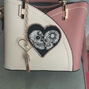 Embroidered Skull Crossbody Purse w Rhinestones